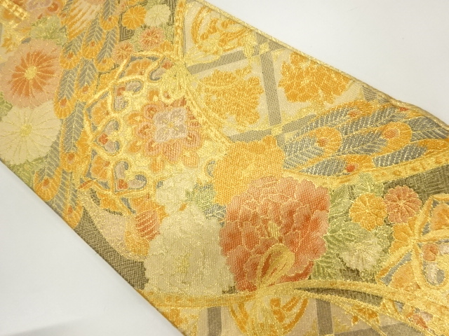 孔雀に華紋模様織出し袋帯